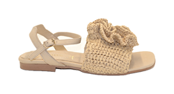 SANDALO CON TACCO E FIORE RAFIA BEIGE